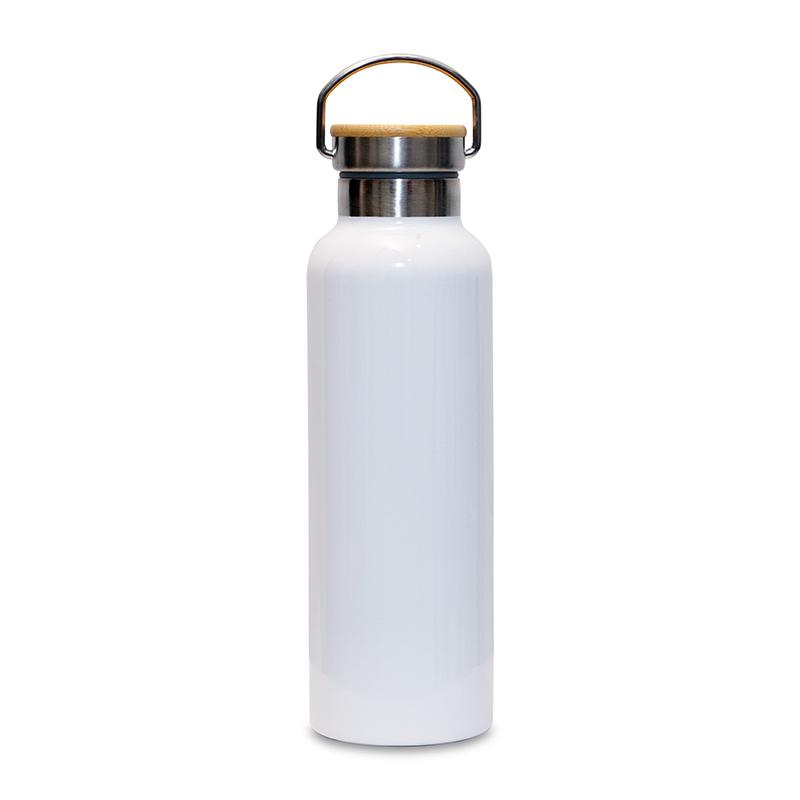 White Double Walled Thermal Water Bottle With Bamboo Lid